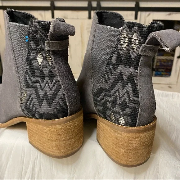 Toms Esme Iron Grey Suede & Jacquard Boots Women’s 6 Like New - Picture 8 of 14